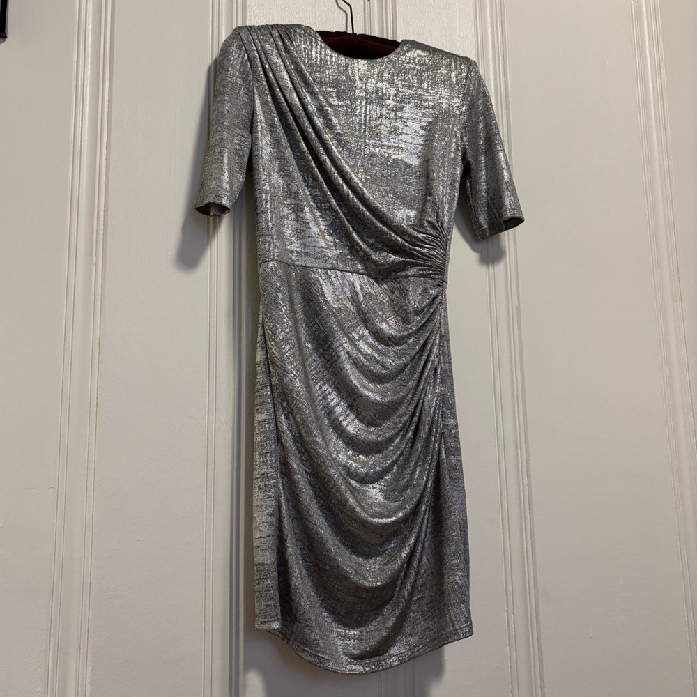 Alice + Olivia silver ruched dress Size 2